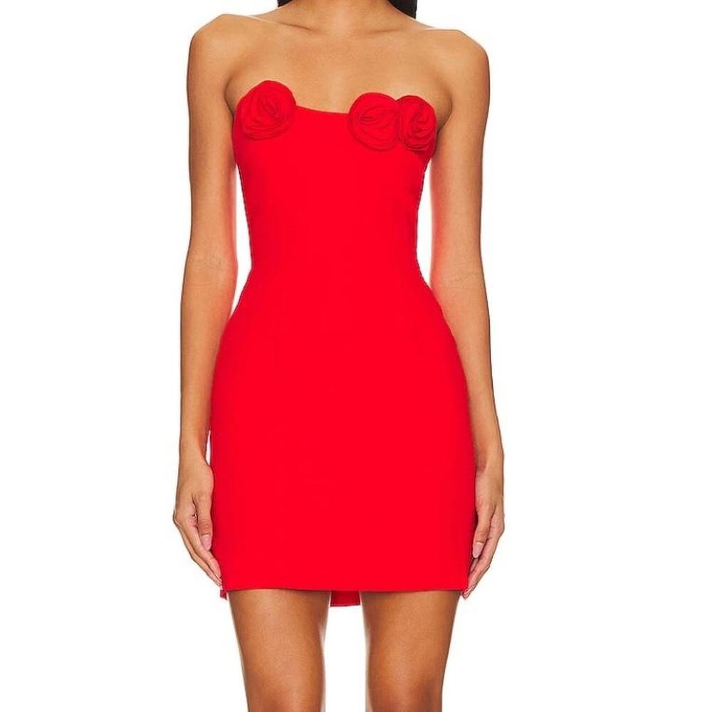 Amanda Uprichard x REVOLVE (XS) Sabine Rose Appliqué Strapless Mini Dress Red